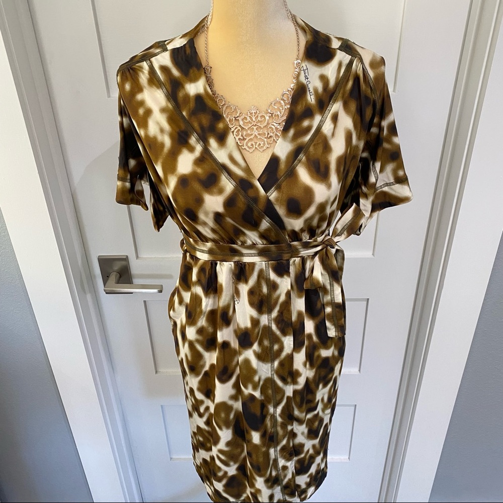 Roberto Cavalli Brown & White Wrap Dress- 38/US 4